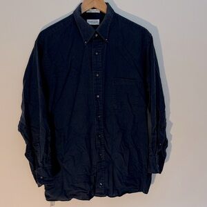 ✅ VAN HEUSEN Vintage Oxford Long Sleeve Dress Shirt Size 16.5 33/32 -Dark Blue